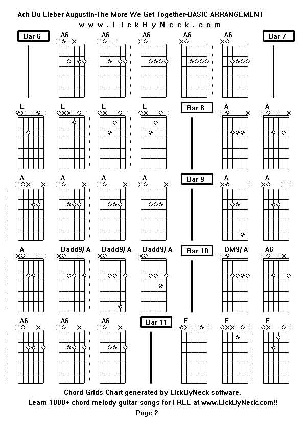 Chord Grids Chart of chord melody fingerstyle guitar song-Ach Du Lieber Augustin-The More We Get Together-BASIC ARRANGEMENT,generated by LickByNeck software.
